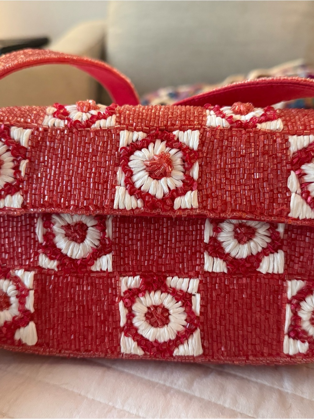 Anthropologie Red and White Beaded Mini Bag